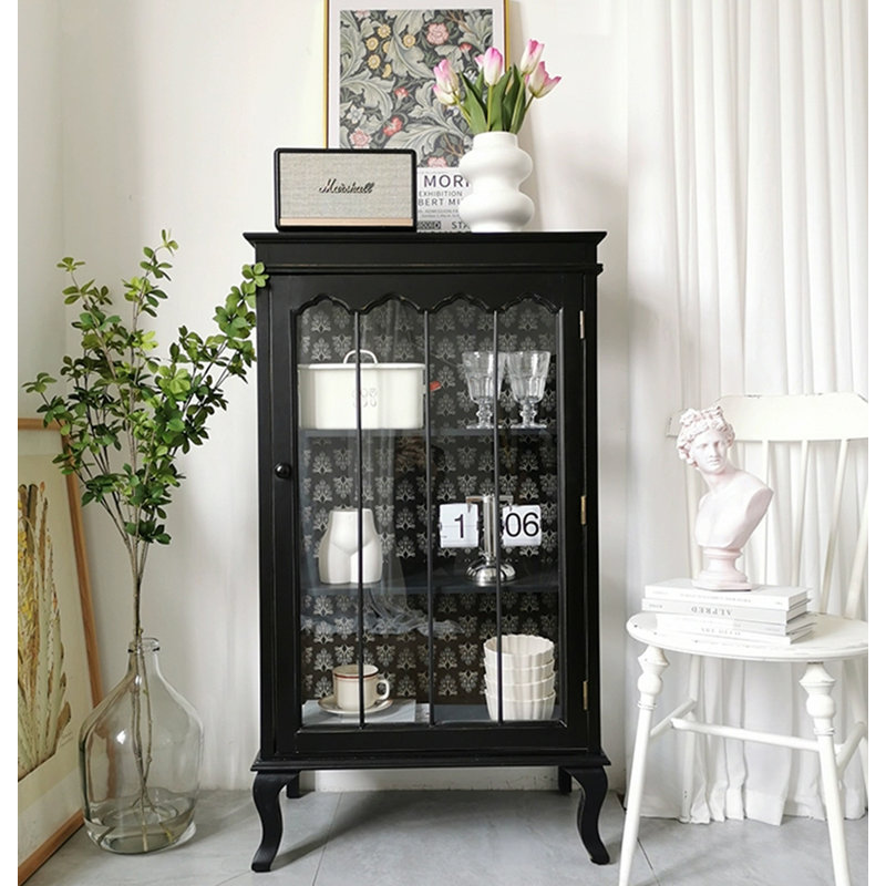 Présentoir 45,08 "en bois massif noir standard et armoires en porcelaine