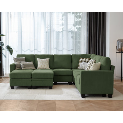 Latitude Run® Modular Sectional Couch| Corduroy L Shaped Sleeper Sofa, Sofa Bed Convertible Chaise With Storage Ottoman For Living Room Modern Furniture, 9 Seater Sleeper