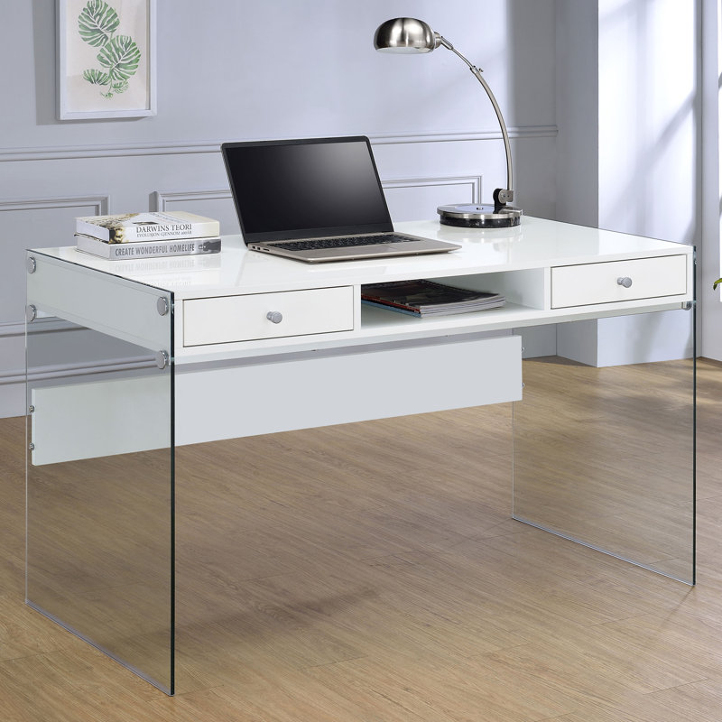 Eliana Glass Writing Desk, White/Clear