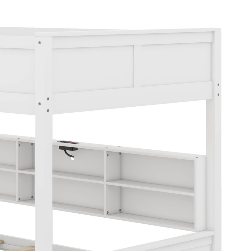 Bunk Bed With Storage Cabinets And USB Ports, Antique White, Full XL Over Queen