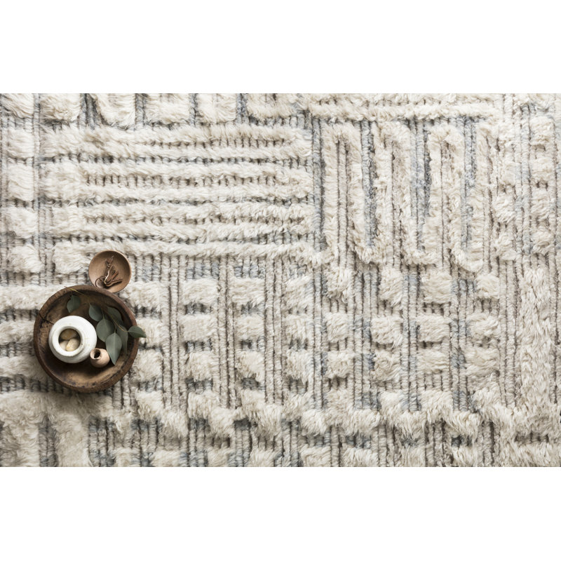 Benjamin Geometric Hand Knotted Ivory/Sky Area Rug, Rectangle 2' x 3'