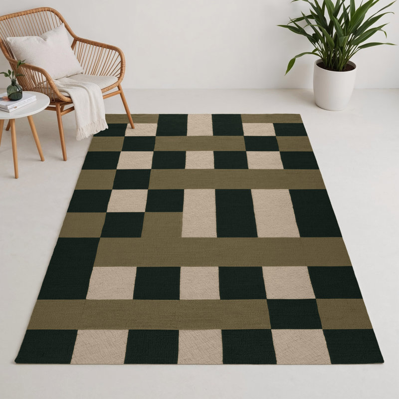 Tapis d'intérieur et d'extérieur à carreaux vert, Rectangle 5 pi x 7 pi