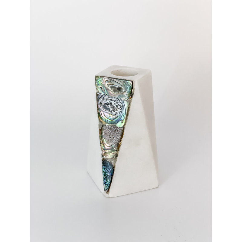 Mother Of Pearl Marble Candlestick, 4" H x 2" W x 2" D