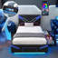 Twin Size Upholstered Gaming Bed Frame with LED Lights, PU Leather Platform Bed with Storage Shelf, 2 Steel Drawers, Blue-133671115