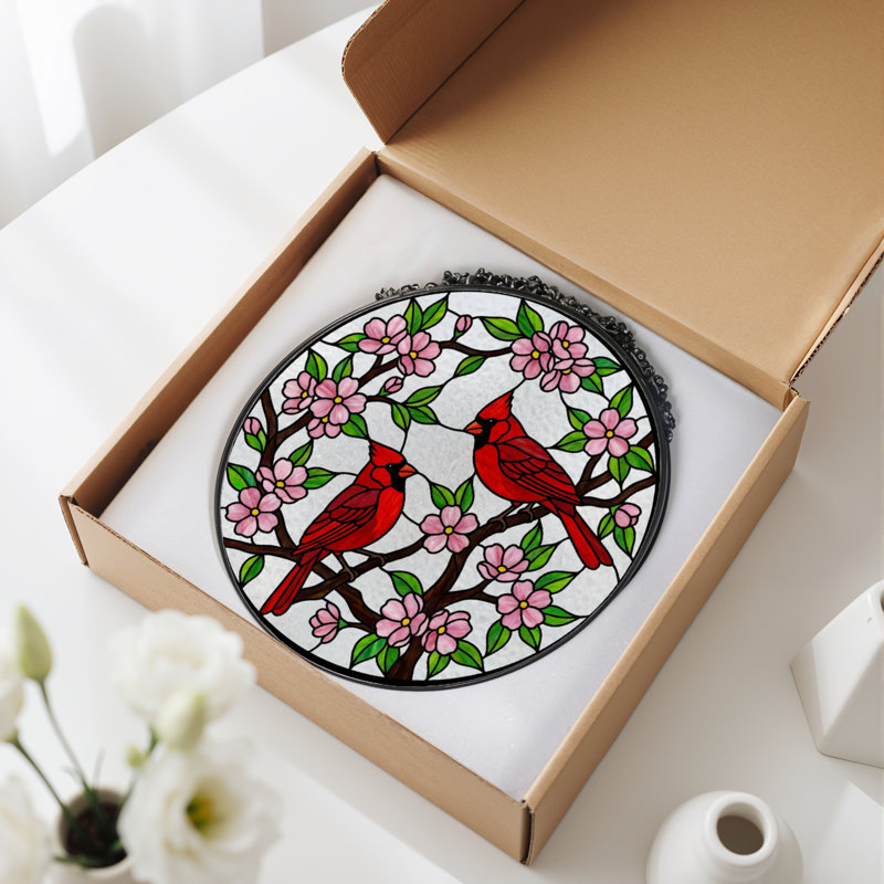 Vitrail de vitrail H 7,8 po Cardinal Blossom, 7.8" H x 7.8' W