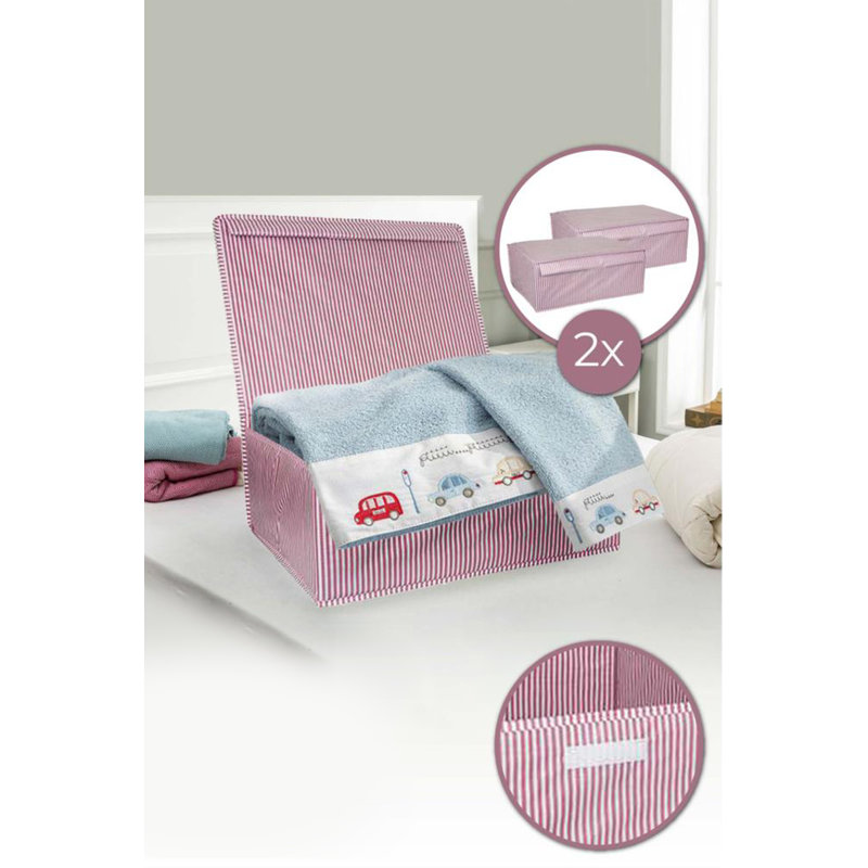 Ensemble de bacs de rangement en tissu, Rose / blanc
