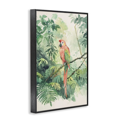  Pink Parrot in Jungle Giclee Art by LSR Design Studio