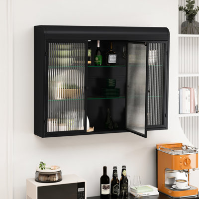 Armoire murale en verre arquée noire à 3 portes - élégante pour la décoration de la maison, cuisine spacieuse avec rangement, salon et salle de bain, fiable, facile à installer, rehausse l'ambiance de votre maison, polyvalente