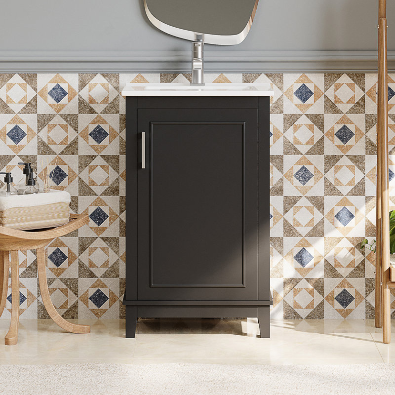Petit meuble-lavabo moderne de 20 pouces avec lavabo en céramique et rangement spacieux, parfait pour les espaces compacts