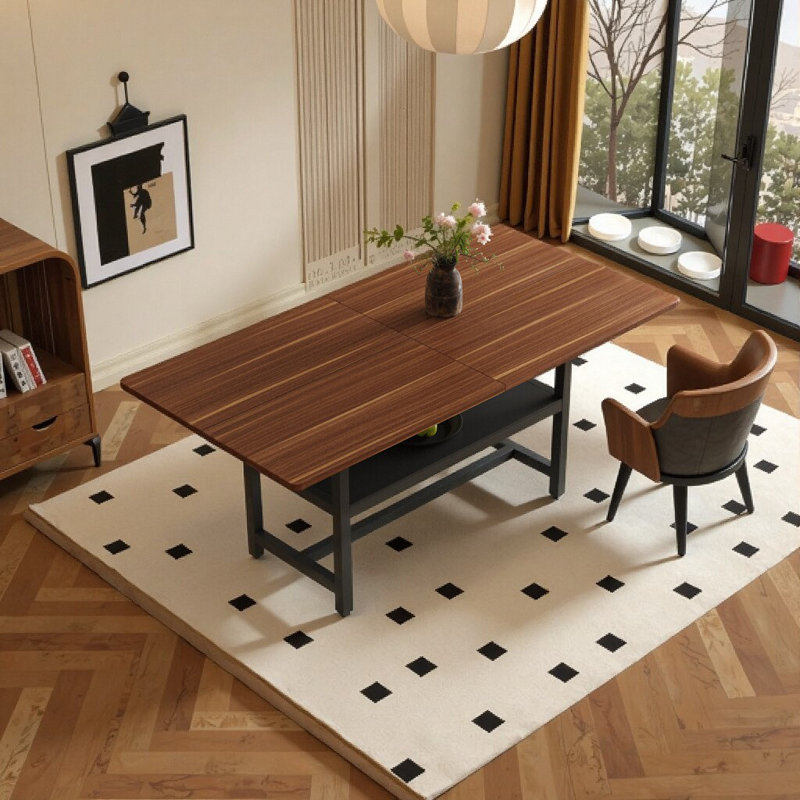 Modern Dining Table 71" w/Shelf & Legs, Brown