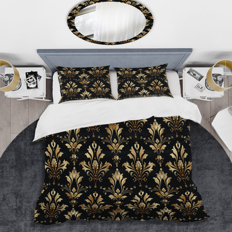 Ensemble de housse de couette noir et doré damassé Glam I - Glam, Housse de couette très grand + 2 taies décorativ
