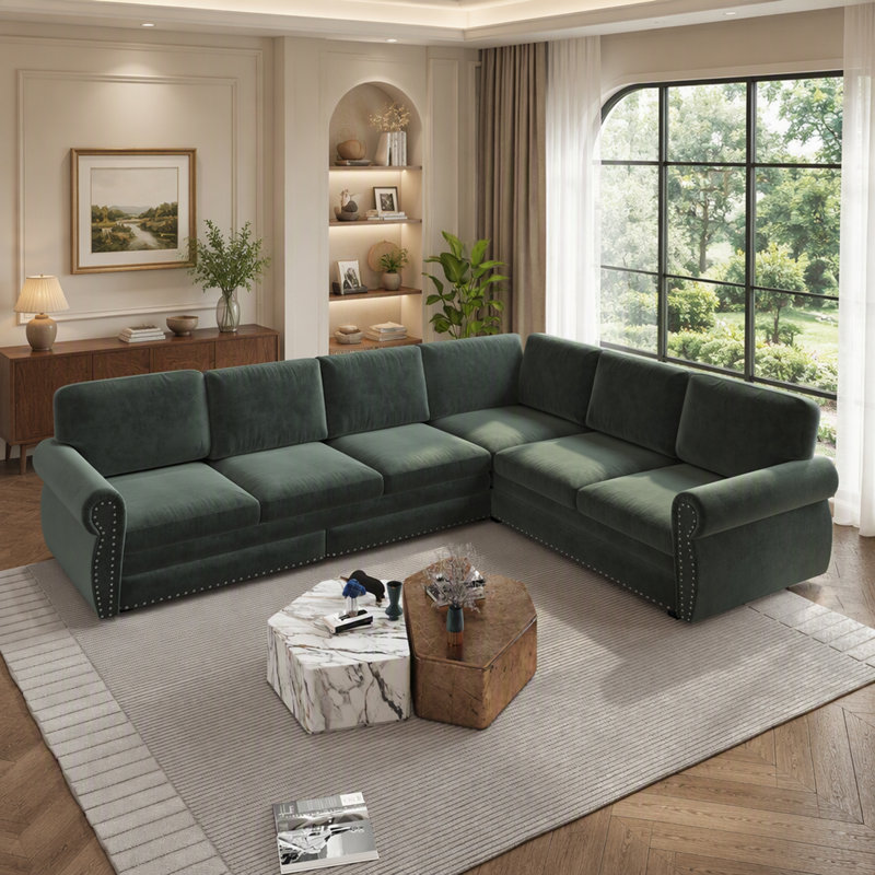 Oversized L-Shaped Convertible Sofa Bed with Removable Cushions