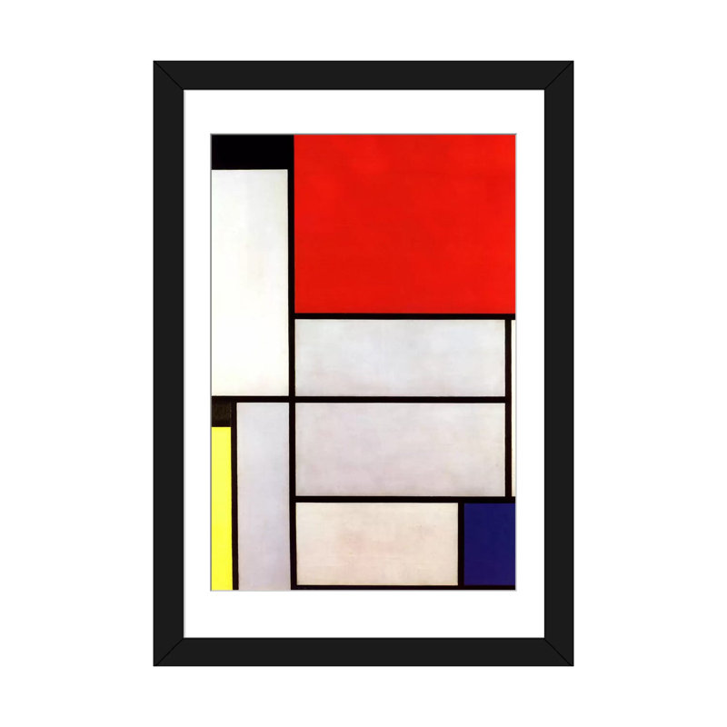 "Tableau l, 1921" par Piet Mondrian, reproduction d'art sur toile tendue, Papier avec cadre noir, Blanc