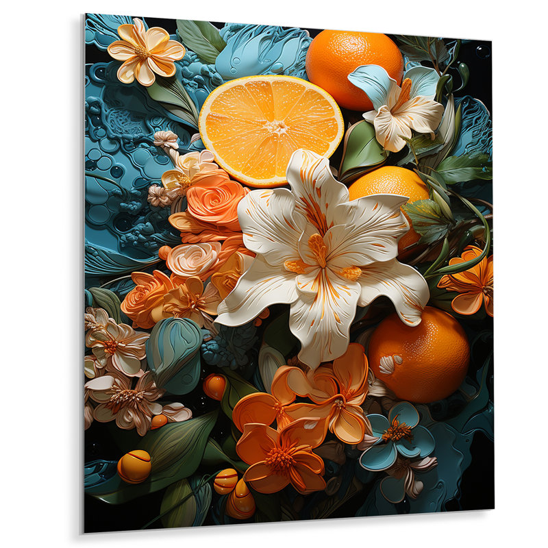 Décoration murale orange orange et tropicale I - collages abstraits en métal, H 20 po x l 12 po x P 1 po