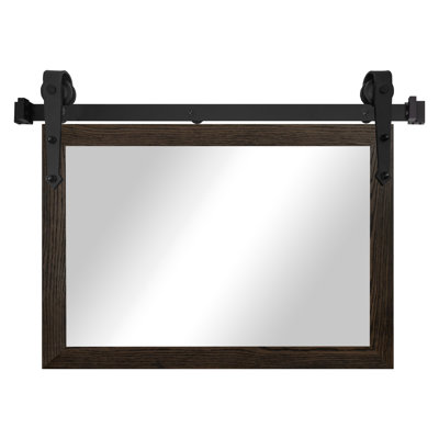 Gracie Oaks Ozark Hardwood Mirror With Steel Barn Door Rail