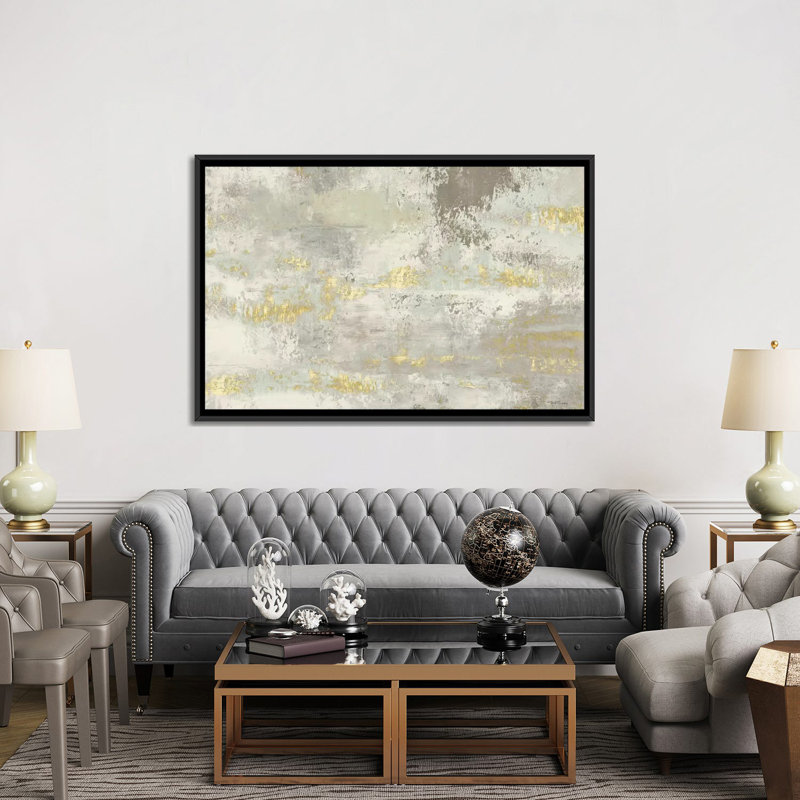 « fleuri day golden gris », impression sur toile, H 18 po x l 26 po x P 1,5 po, Toile encadrée noire