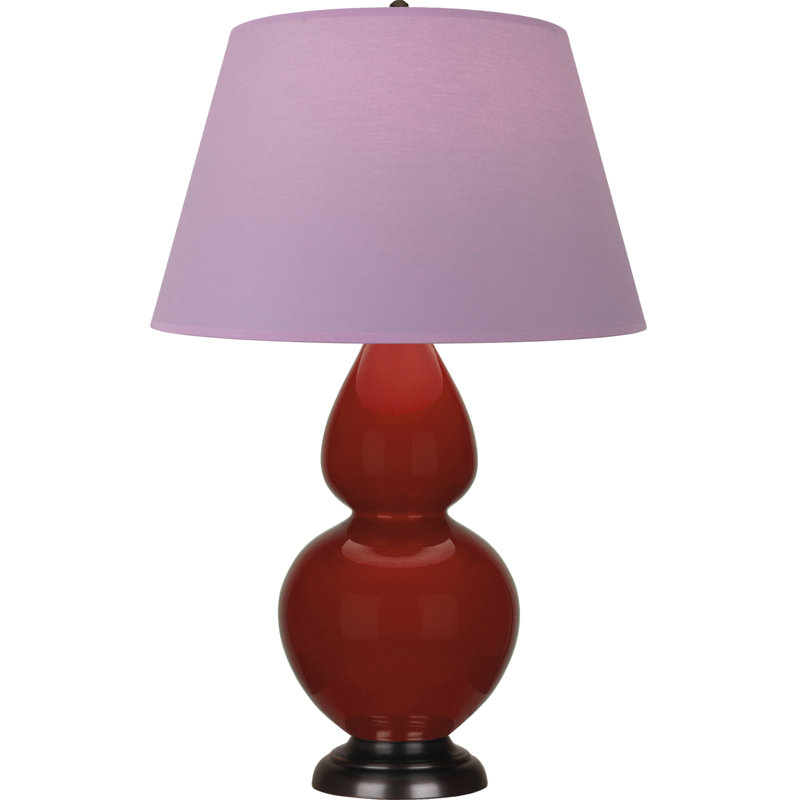 Lampe de table double gourde en céramique, Perle, Sang de bœuf glacé / argent antique, Bronze