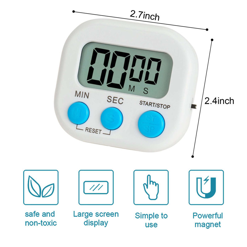 Paquet de 2 minuteries de cuisine numériques à alarme magnétique