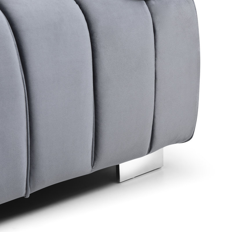Luna, Channel-Back Velvet Sofa with Ottoman, Gray