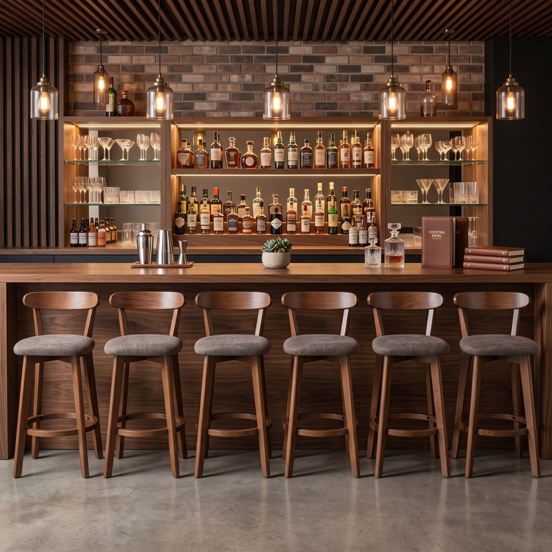 Nordic Solid Wood Bar Stool, Brown