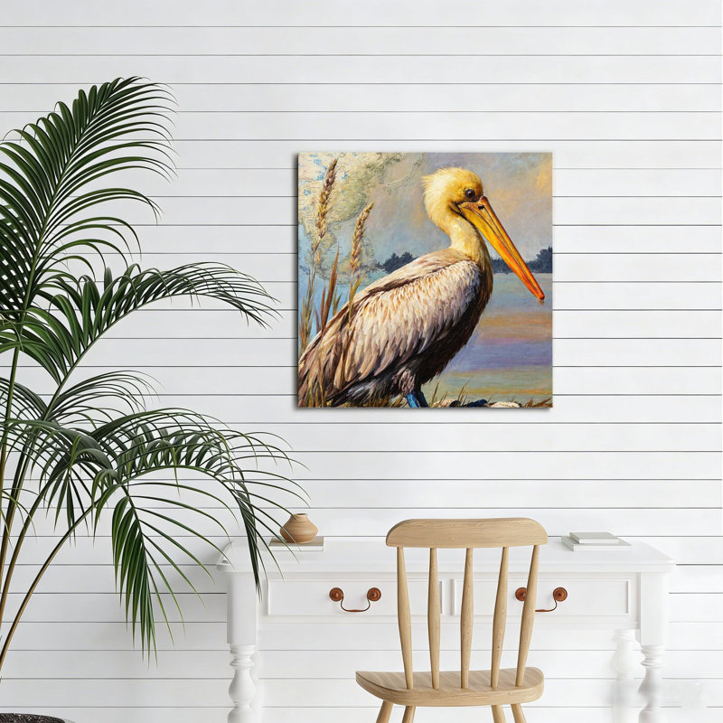 Pélican doré par l'eau, art mural sans cadre, 16 x 16