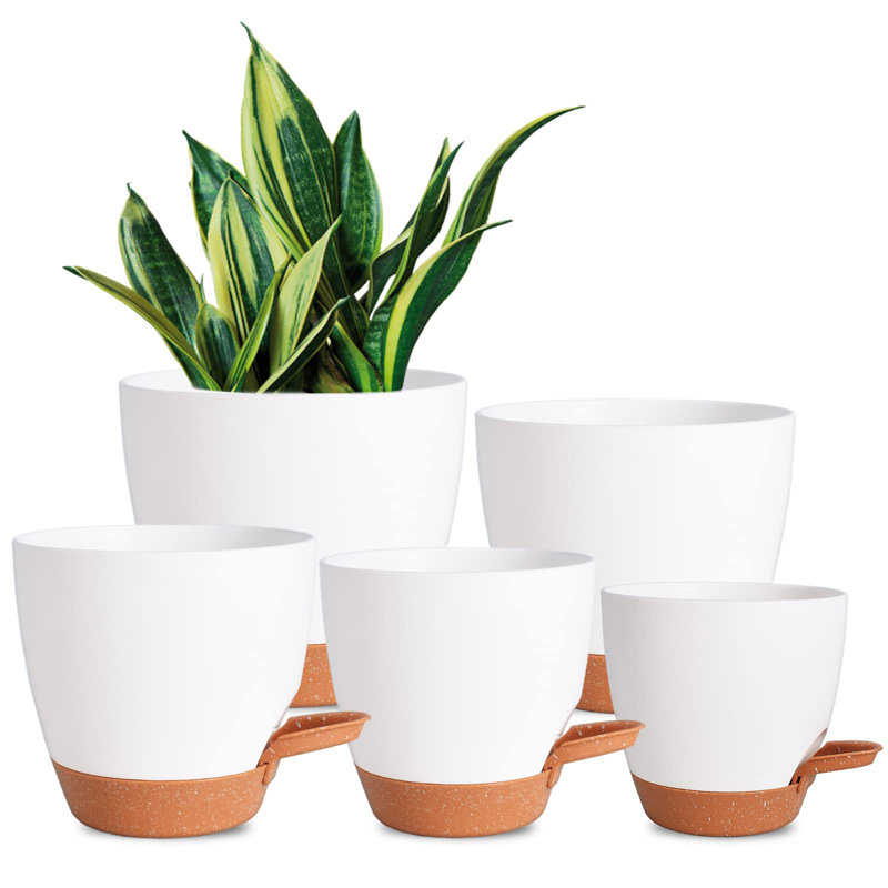 Self Watering Plant Pots Indoor, White/Brown