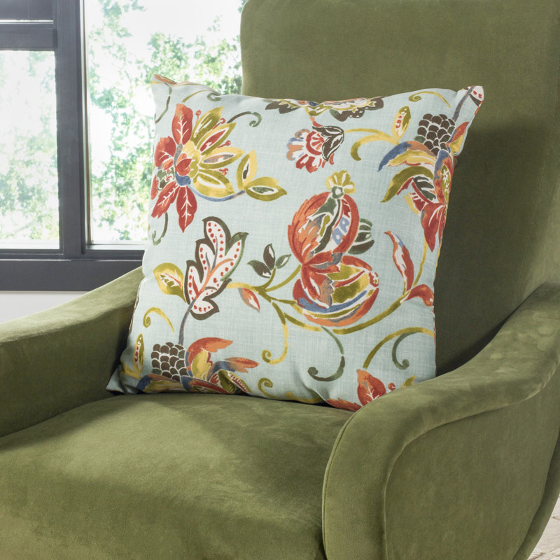 Gia 21" Square Red and Green Jacobean Floral Pillow