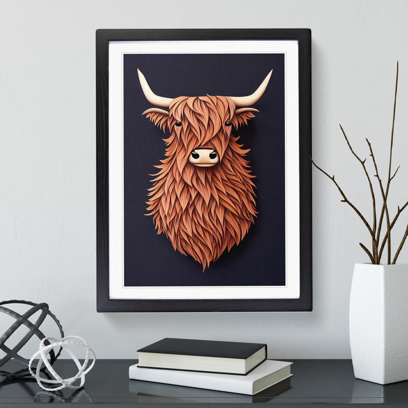 Bust Of A Highland Cow - Single Picture Frame Print, Black, 64cm H x 46cm W x 2cm D