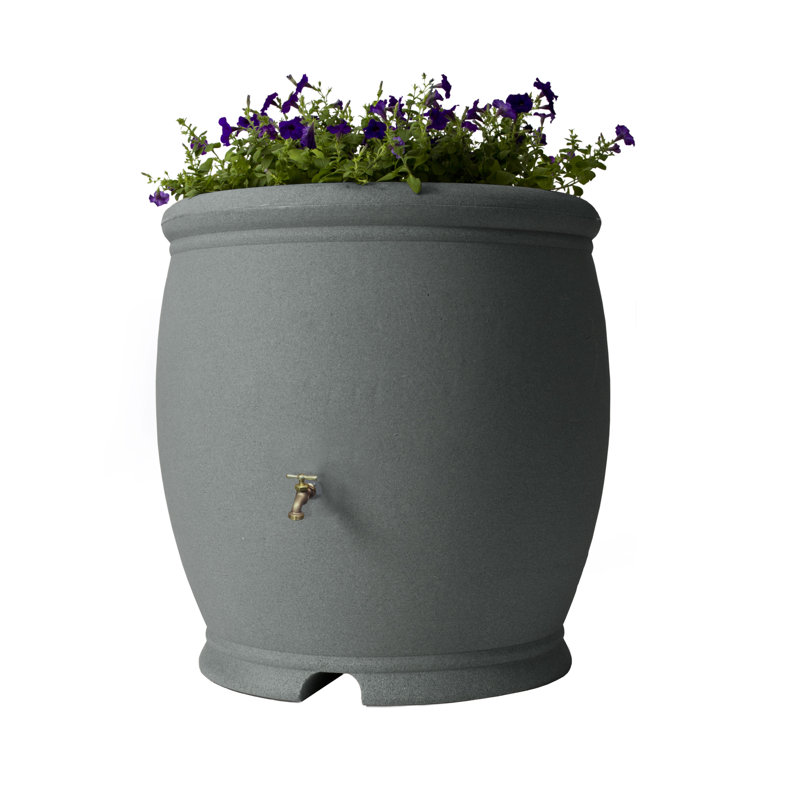 Baril de pluie en plastique décoratif 100 gallons avec plateau à fleurs, Pierre de charbon