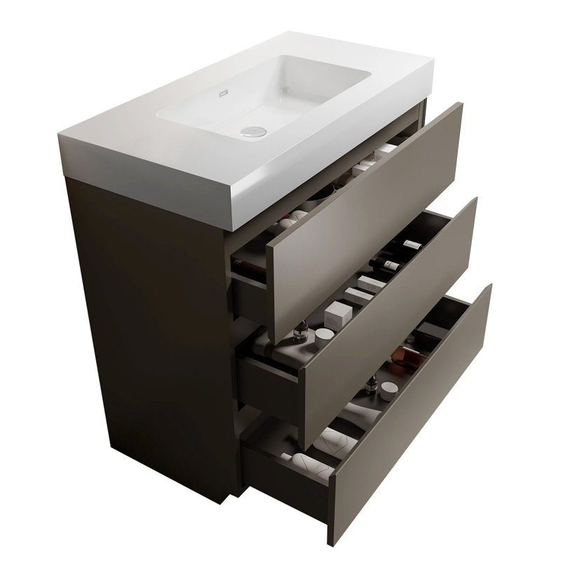 Meuble-lavabo élégant avec rangement spacieux et design moderne, parfait pour les salles de bain contemporaines., Blanc, Gris