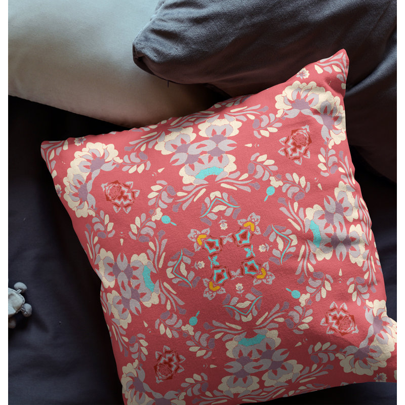 Housse et insert d'oreiller carré, 26 po x 26 po, Rouge / blanc cassé