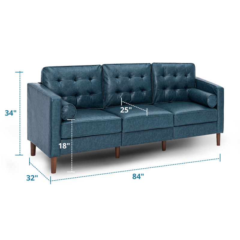 Canapé en similicuir Mandile, Similicuir bleu, H 34 po x l 84 po x P 32 po, 3