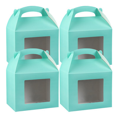 Restaurantware Gable Gift Boxes Pack of 100 Paper Treat Boxes 10 x 7 x 8 Inches With Window, Disposable Turquoise Containers, Grease-resistant, Freezer-safe, For Weddings or Birthdays