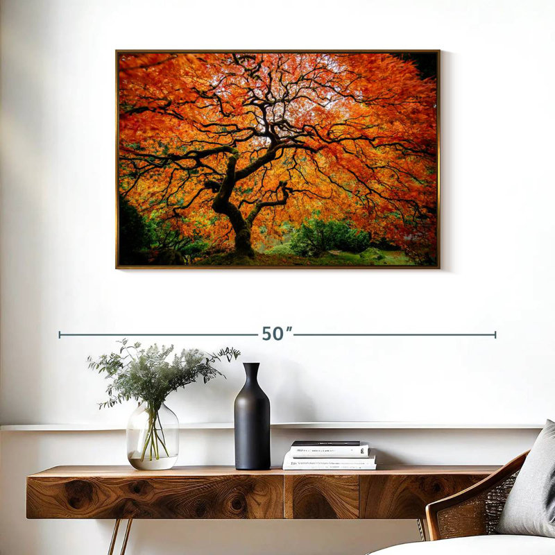 Automne érable japonais, Cadre flottant doré, 37 po x 25 po
