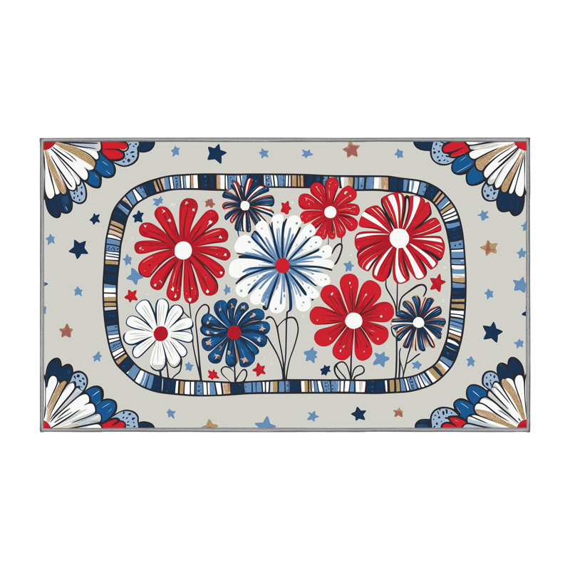 The Holiday Aisle® Washable Indepence Day Firecraker Summer Holiday Rug, Rectangle 7' x 9'