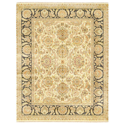 Tapis doré et noir de haute qualité noué à la main
