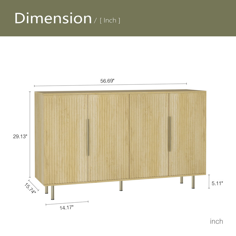Buffet en bois moderne avec rangement, grand buffet cannelé avec tablettes réglables, crédence, console d'appoint