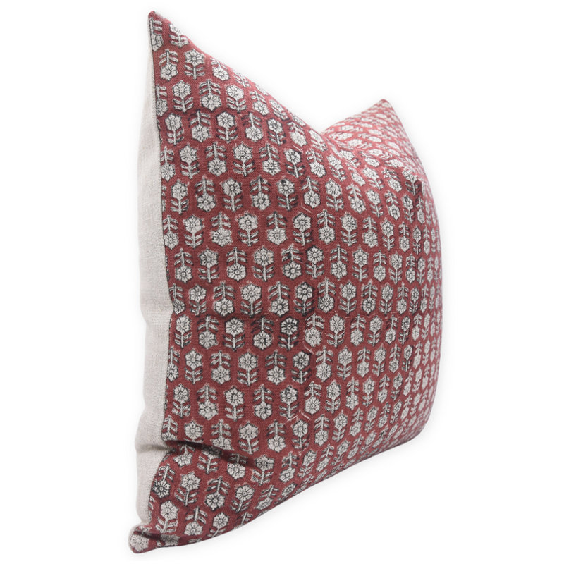 Linen Pillow Cover, White/Orange Floral 2, 20"H x 20"W, Square