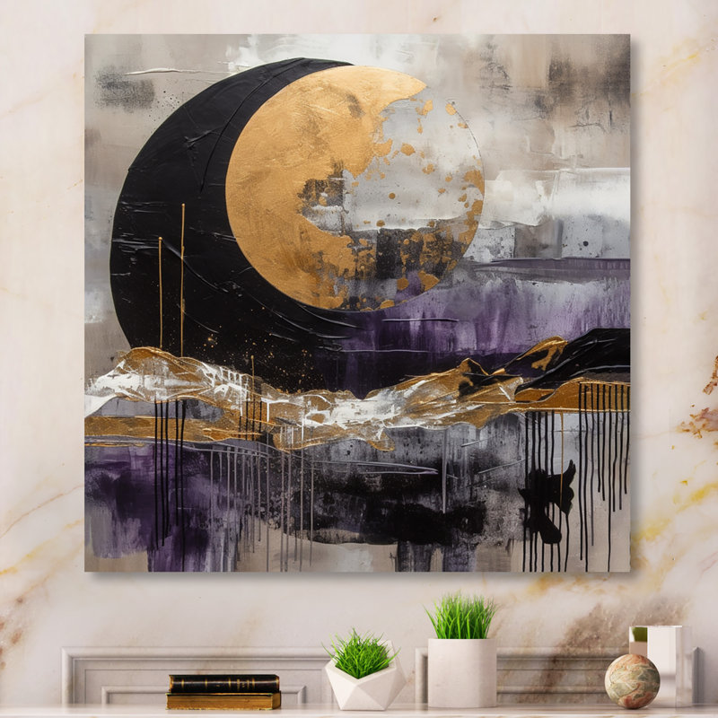 Golden Rising Moon IV - reproduction sur toile, H 16 po x l 16 po x P 1 po, Toile tendue