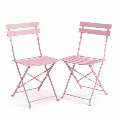 Ensemble de 2 chaises bistro pliantes, chaises de patio en fer peu encombrantes avec dossier incurvé, chaises en métal thermolaqué pour balcon extérieur, jardin, café et petit appartement