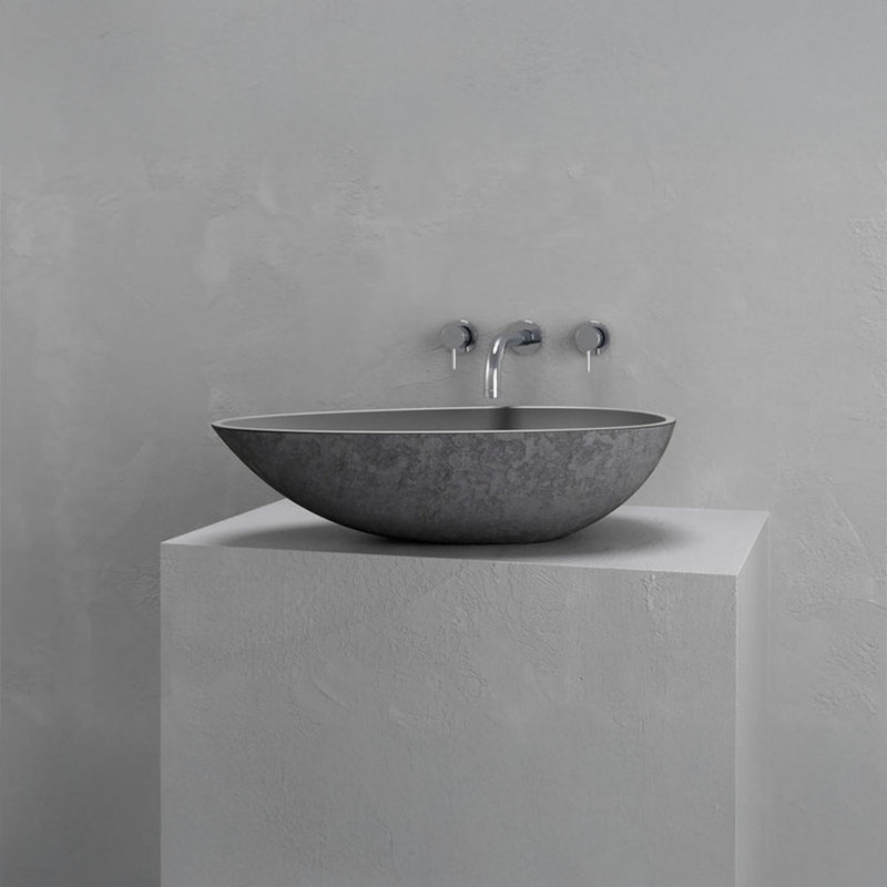 Vast Studio 23.4” L x  13.8” W Round Grey/Grey  Concrete Vessel Sink – Modern Matte Finish, Countertop Bathroom Basin for Luxury Spa & Contemporary Homes