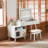 Versatile 3-in-1 Makeup Vanity Desk with Lighted Flip Mirror, Storage Stool & Adjustable Cabinet-1924764739