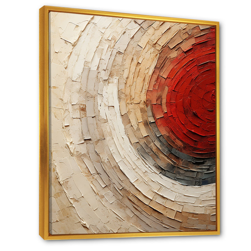 «Beige Red Spiral Poteries I», art abstrait sur toile spirales_106150, Cadre flottant doré, H 32 po x l 24 po x P 1 po