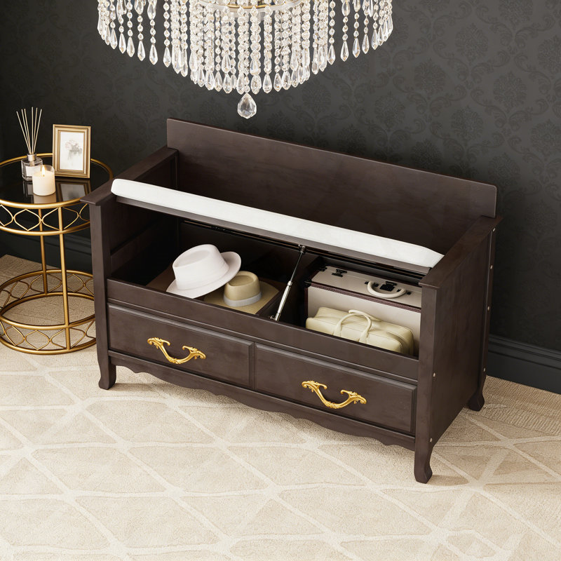 Banc à chaussures avec coussin amovible et rangement caché, couvercle à ressort pour un accès facile, sièges de hall d'entrée de style rétro.