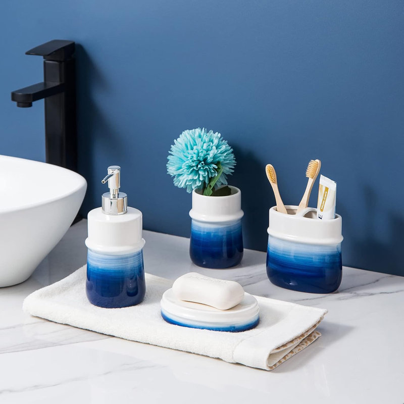 3-piece set of blue bathroom accessories