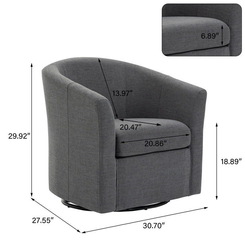 Fauteuil demi-tonneau pivotant rembourré Aunna, Mélange de lin gris