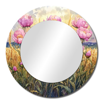 Peonies By The Field Of Gold I - Floral Accent Wall Mirror - Printed On Metal