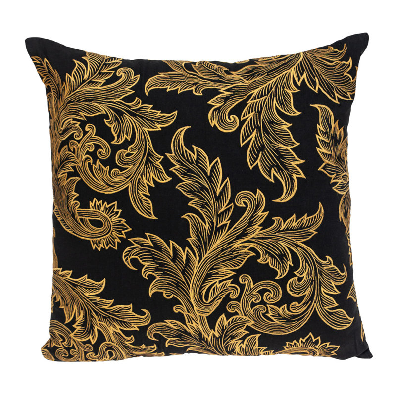 Coussin décoratif en coton 22 po noir et orange avec broderie