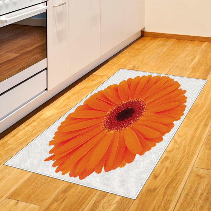 Orange High Density Long Fiber Poly Threads Decorative Area Rug Carpet, Rectangle 2'7" x 5'