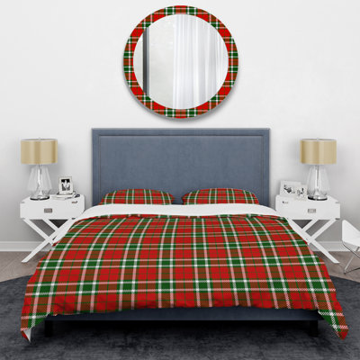 Tartan à carreaux rouge et vert - Ensemble de housse de couette abstrait - Microfibre de polyester